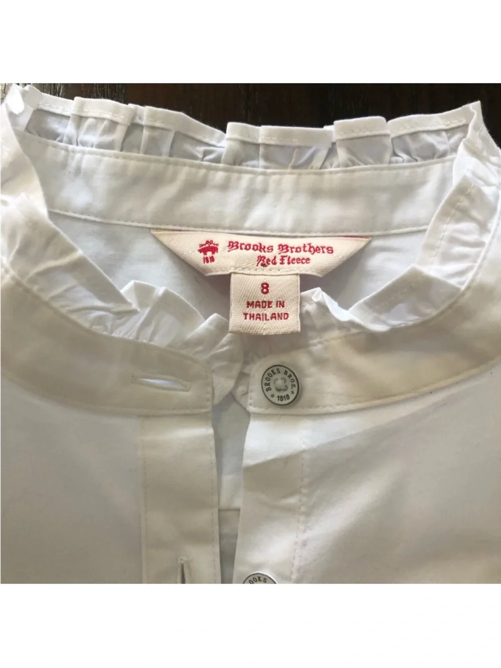 NEW Brooks Brothers Elegant White Ruffled trim collar Cotton/ Stretch Top 8